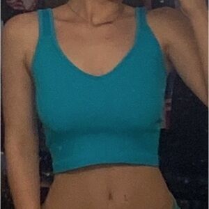 Ribbed Light Blue V-Neck Tank Top